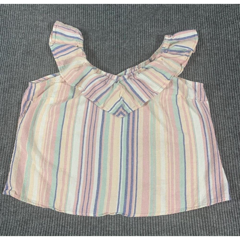 Ava James Top Womens 1X Multicolor Striped Sleeveless Linen Blend BOHO Cropped